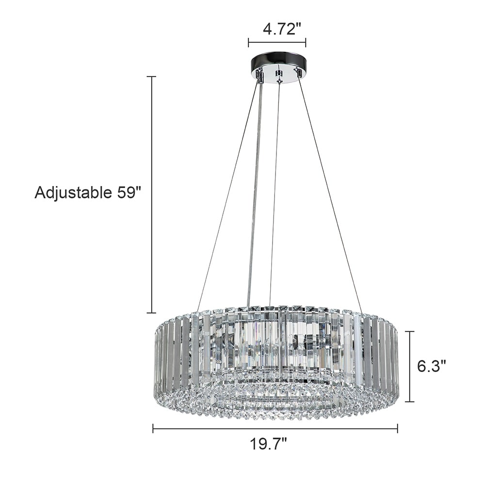Lustre rond moderne en cristal OYIPRO 6/8/12 lumières en forme de tambour pour îlot de cuisine