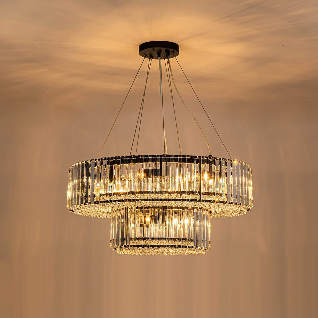 Lustre rond moderne en cristal OYIPRO 6/8/12 lumières en forme de tambour pour îlot de cuisine