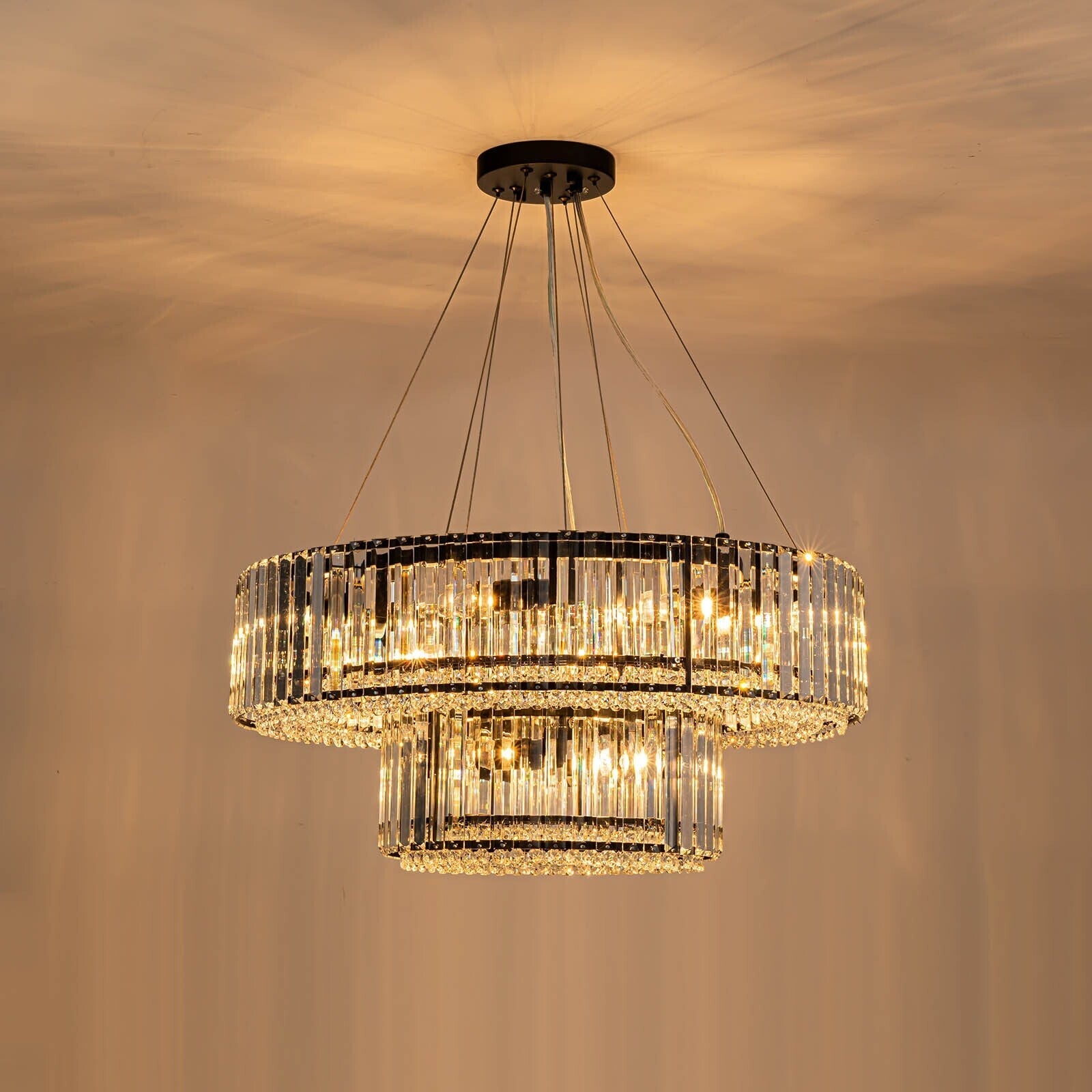 Lustre rond moderne en cristal OYIPRO 6/8/12 lumières en forme de tambour pour îlot de cuisine