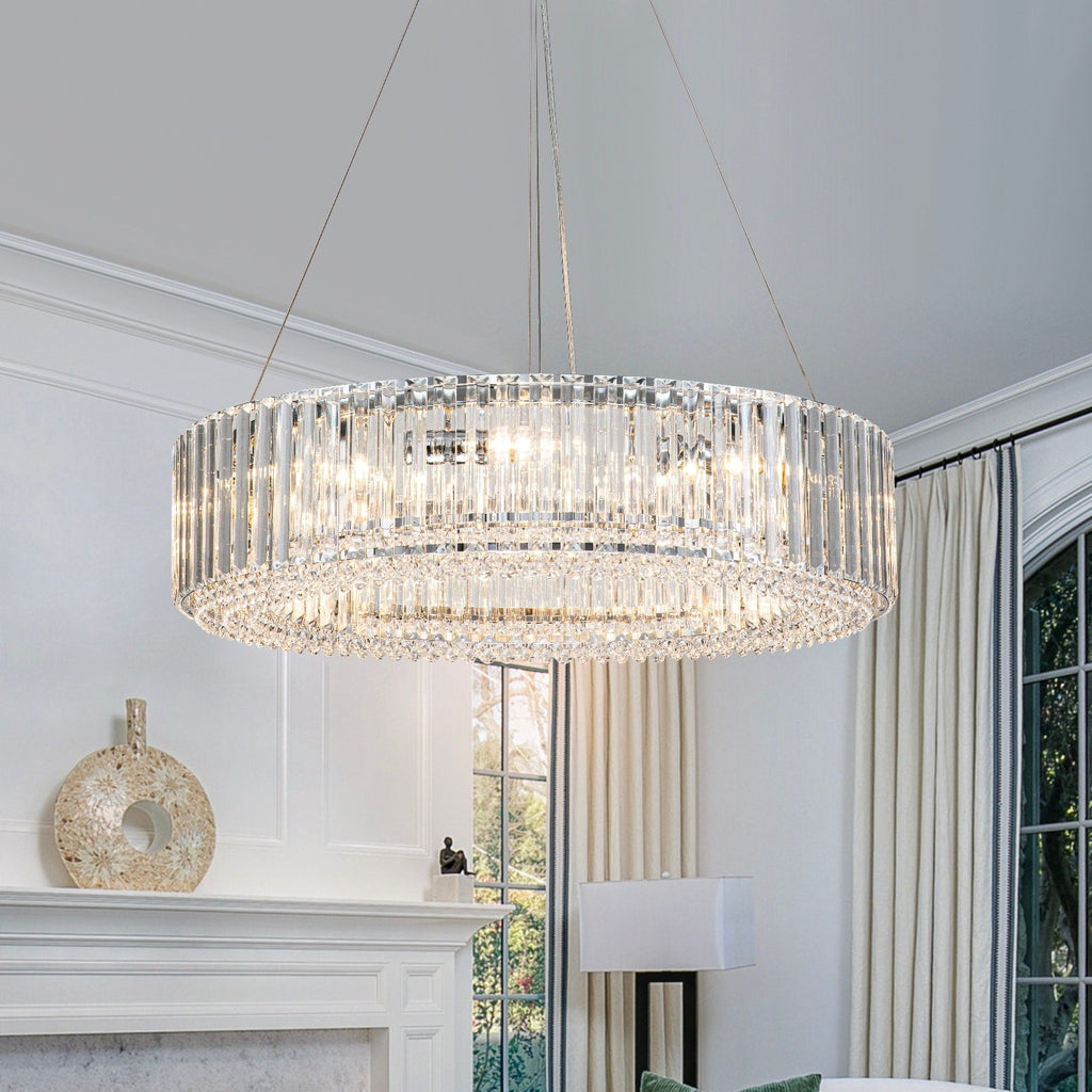 Lustre rond moderne en cristal OYIPRO 6/8/12 lumières en forme de tambour pour îlot de cuisine
