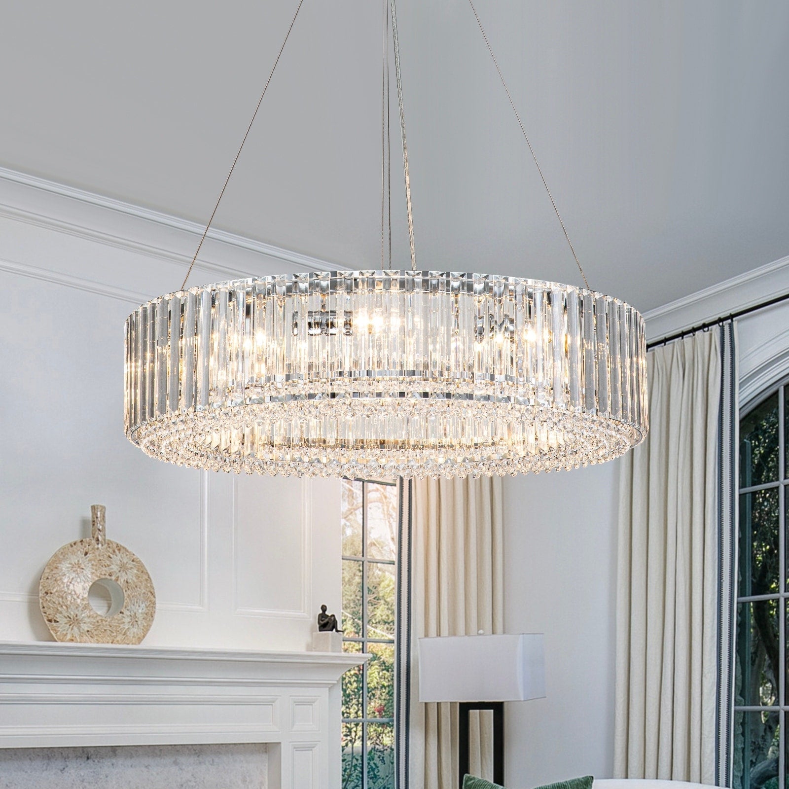 Lustre rond moderne en cristal OYIPRO 6/8/12 lumières en forme de tambour pour îlot de cuisine