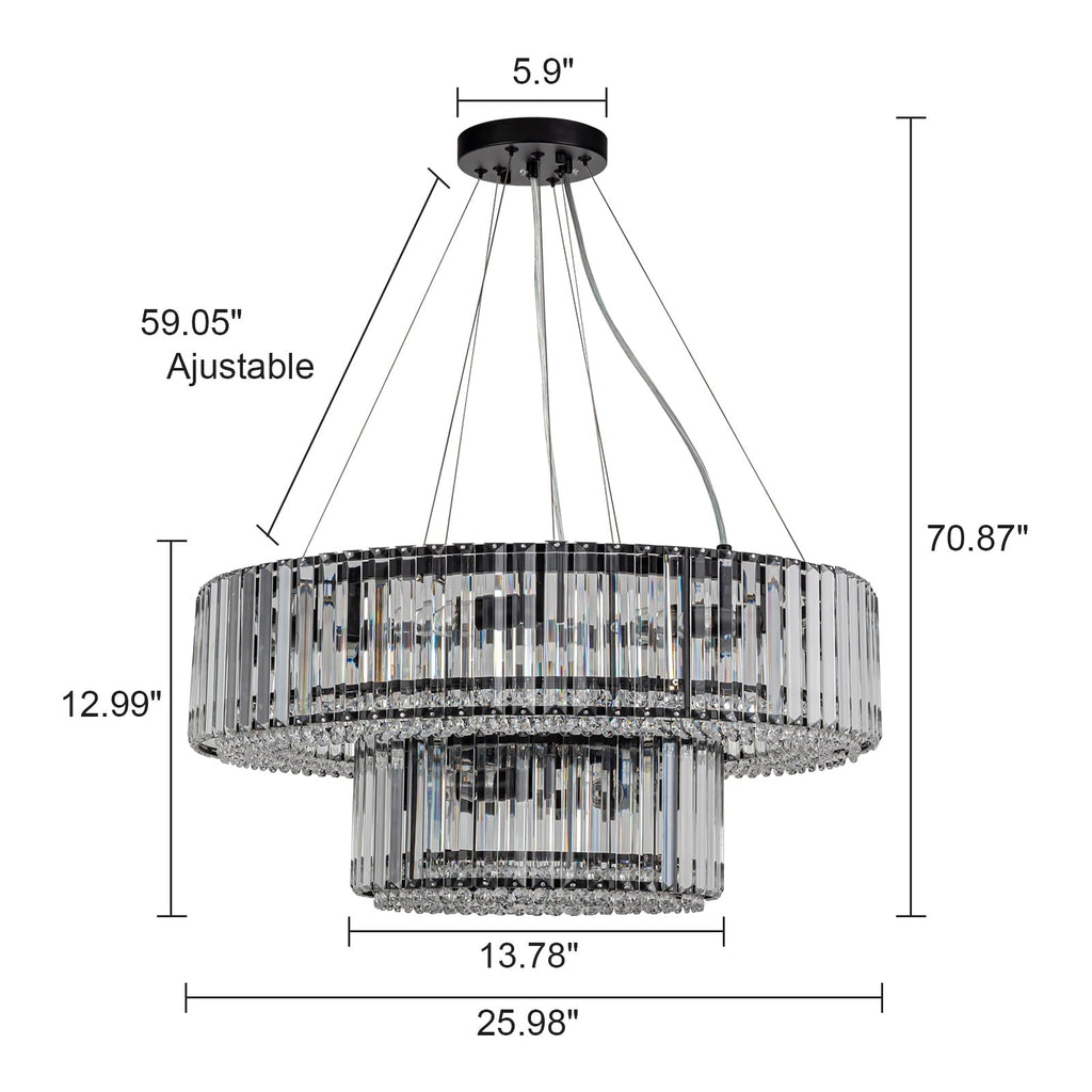 Lustre rond moderne en cristal OYIPRO 6/8/12 lumières en forme de tambour pour îlot de cuisine