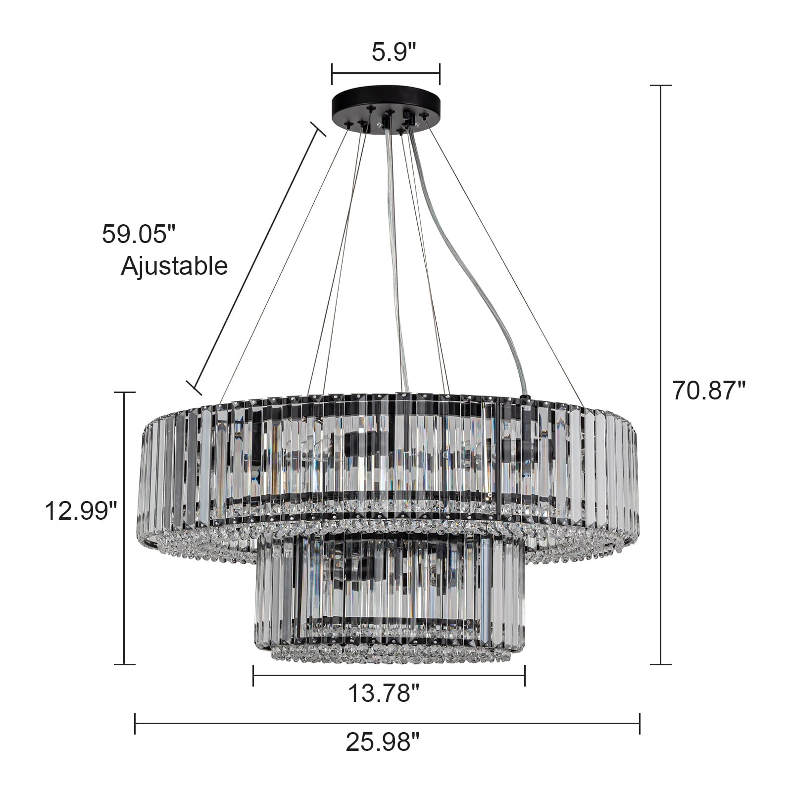 Lustre rond moderne en cristal OYIPRO 6/8/12 lumières en forme de tambour pour îlot de cuisine
