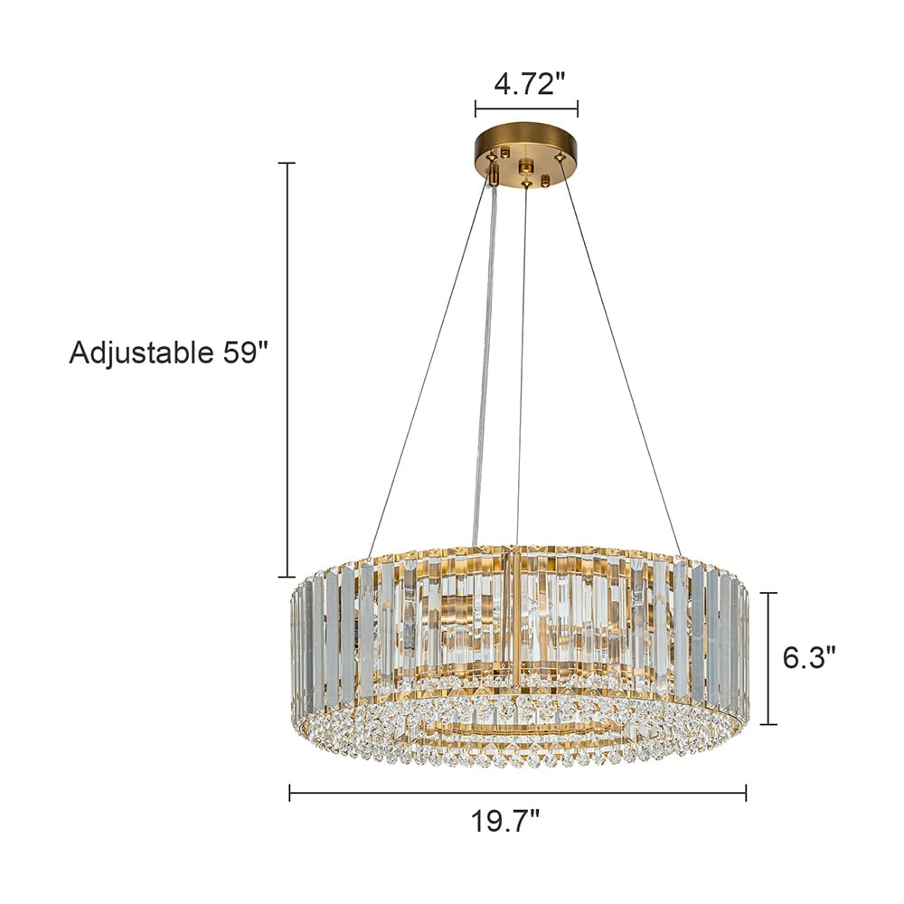 Lustre rond moderne en cristal OYIPRO 6/8/12 lumières en forme de tambour pour îlot de cuisine