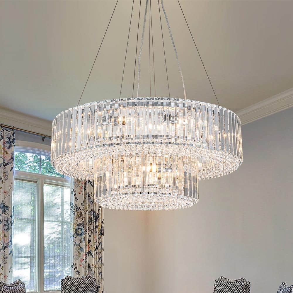 Lustre rond moderne en cristal OYIPRO 6/8/12 lumières en forme de tambour pour îlot de cuisine
