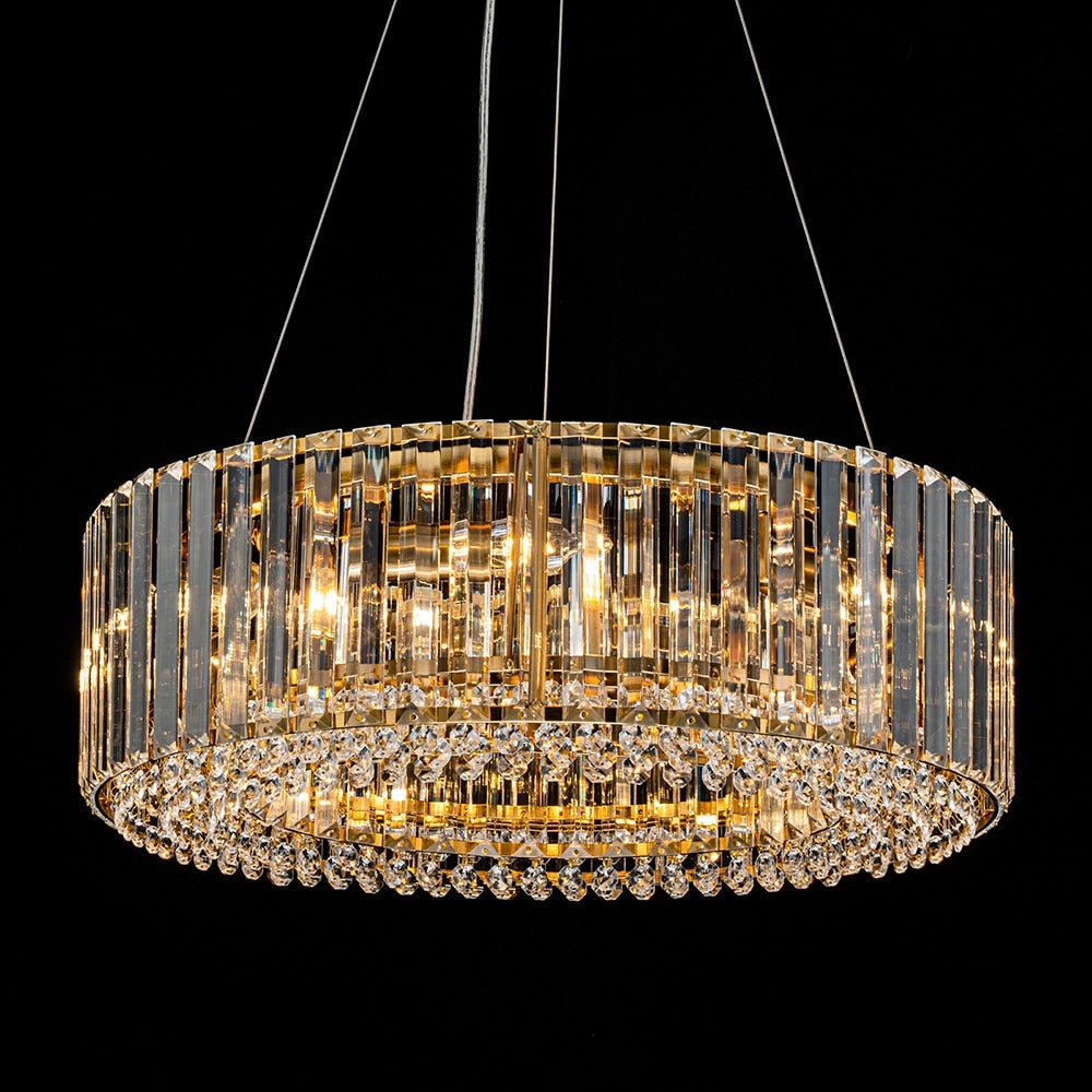 Lustre rond moderne en cristal OYIPRO 6/8/12 lumières en forme de tambour pour îlot de cuisine