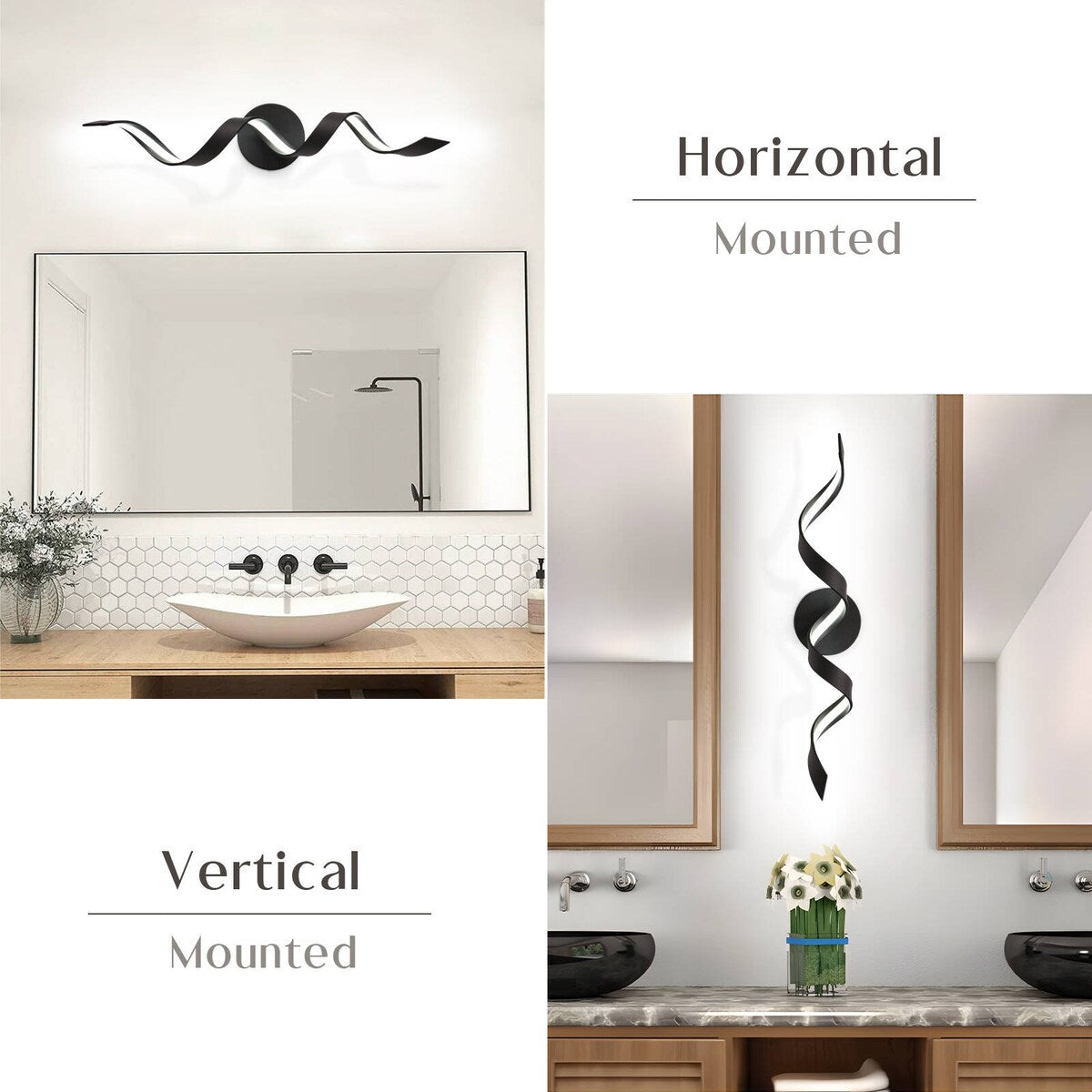 Applique murale à LED pour salle de bain, design spirale moderne, intensité variable