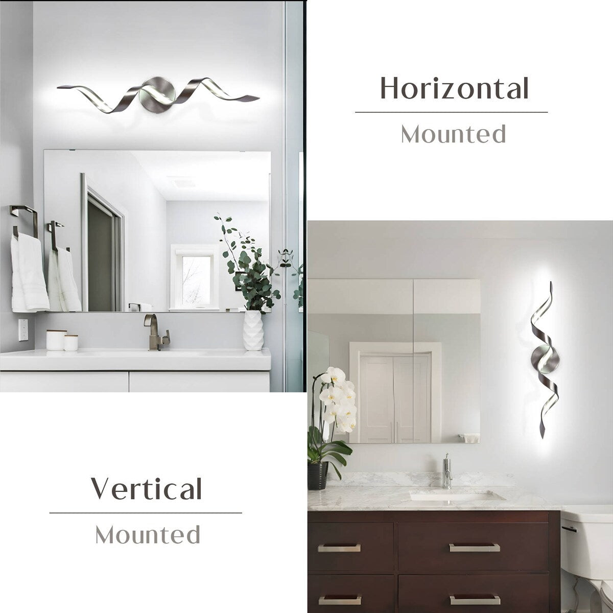 Applique murale à LED pour salle de bain, design spirale moderne, intensité variable