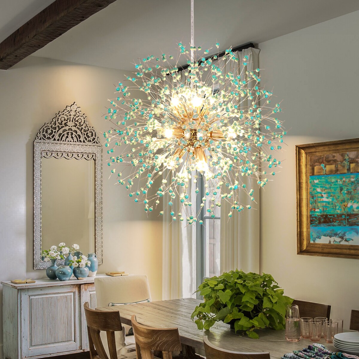 Lustre Spoutnik moderne en cristal avec feu d'artifice OYIPRO