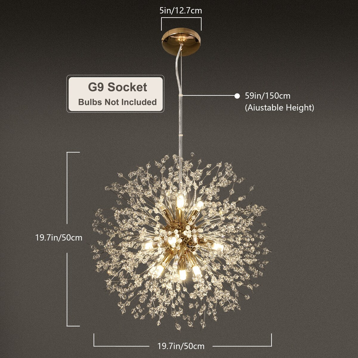 Lustre Spoutnik moderne en cristal avec feu d'artifice OYIPRO