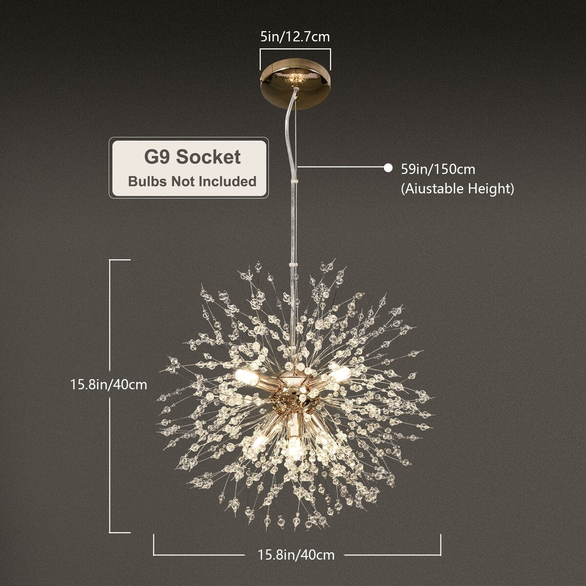 Lustre Spoutnik moderne en cristal avec feu d'artifice OYIPRO