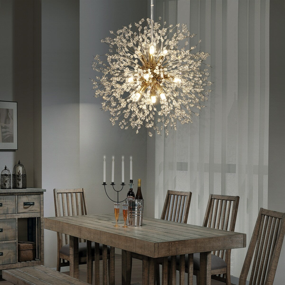 Lustre Spoutnik moderne en cristal avec feu d'artifice OYIPRO