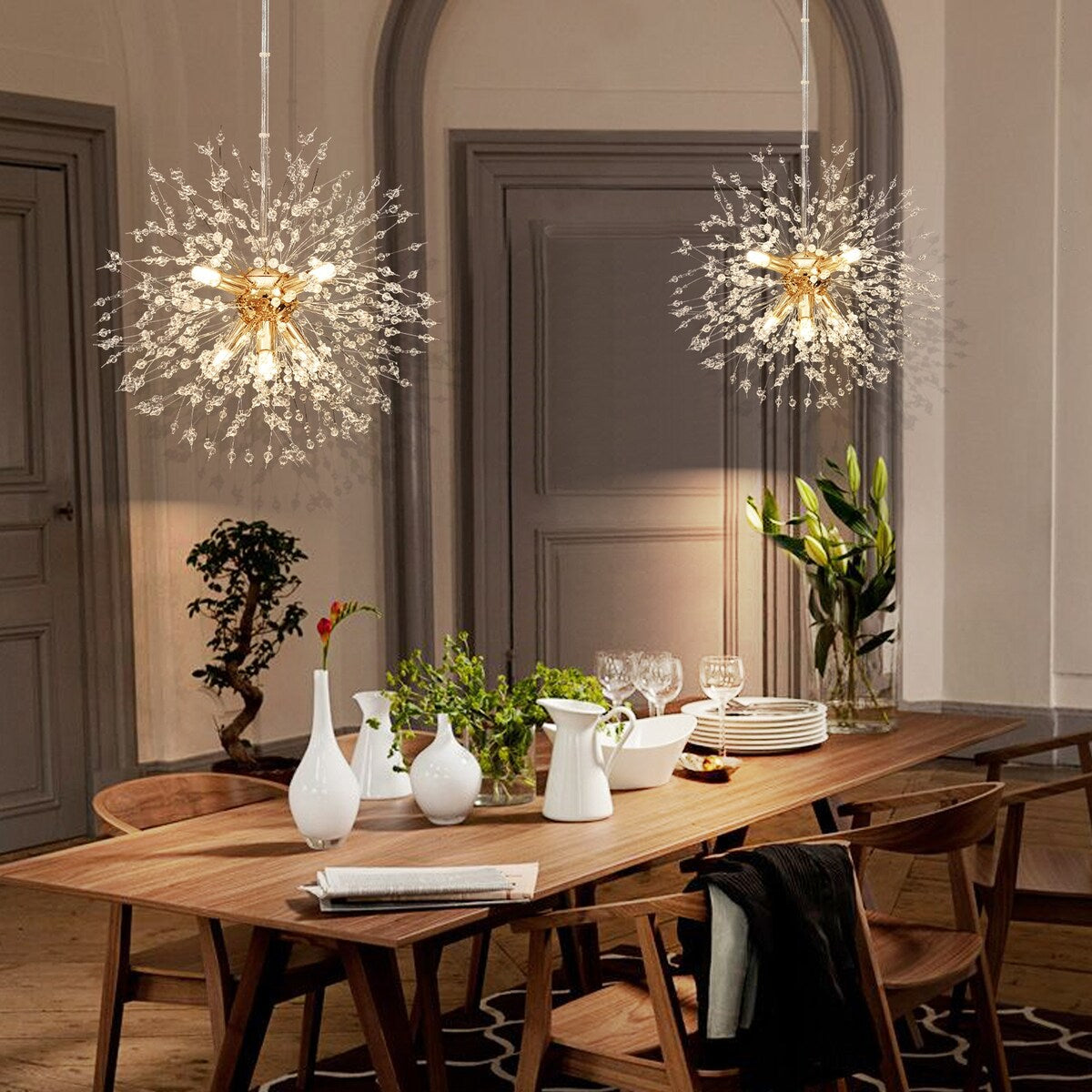 Lustre Spoutnik moderne en cristal avec feu d'artifice OYIPRO