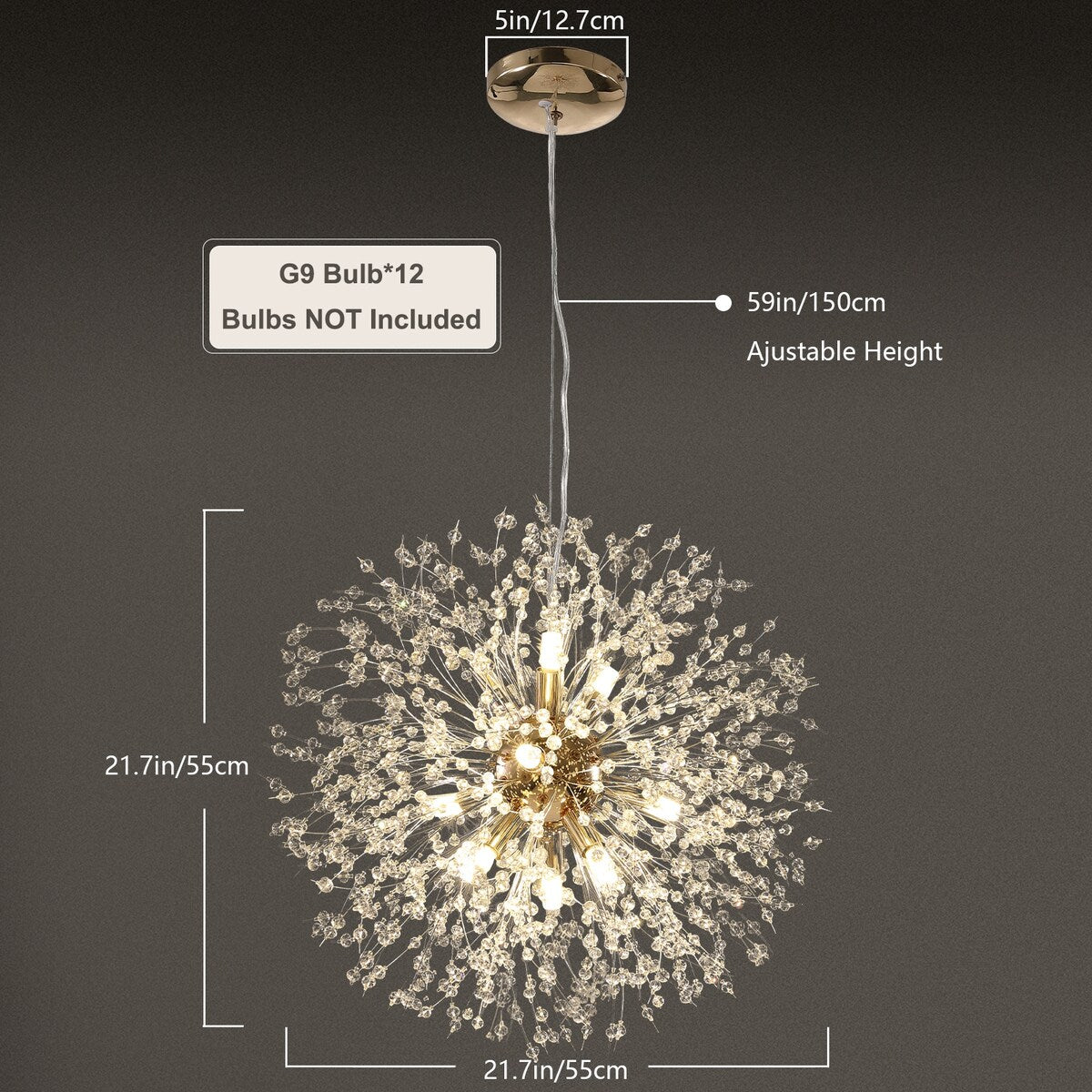 Lustre Spoutnik moderne en cristal avec feu d'artifice OYIPRO