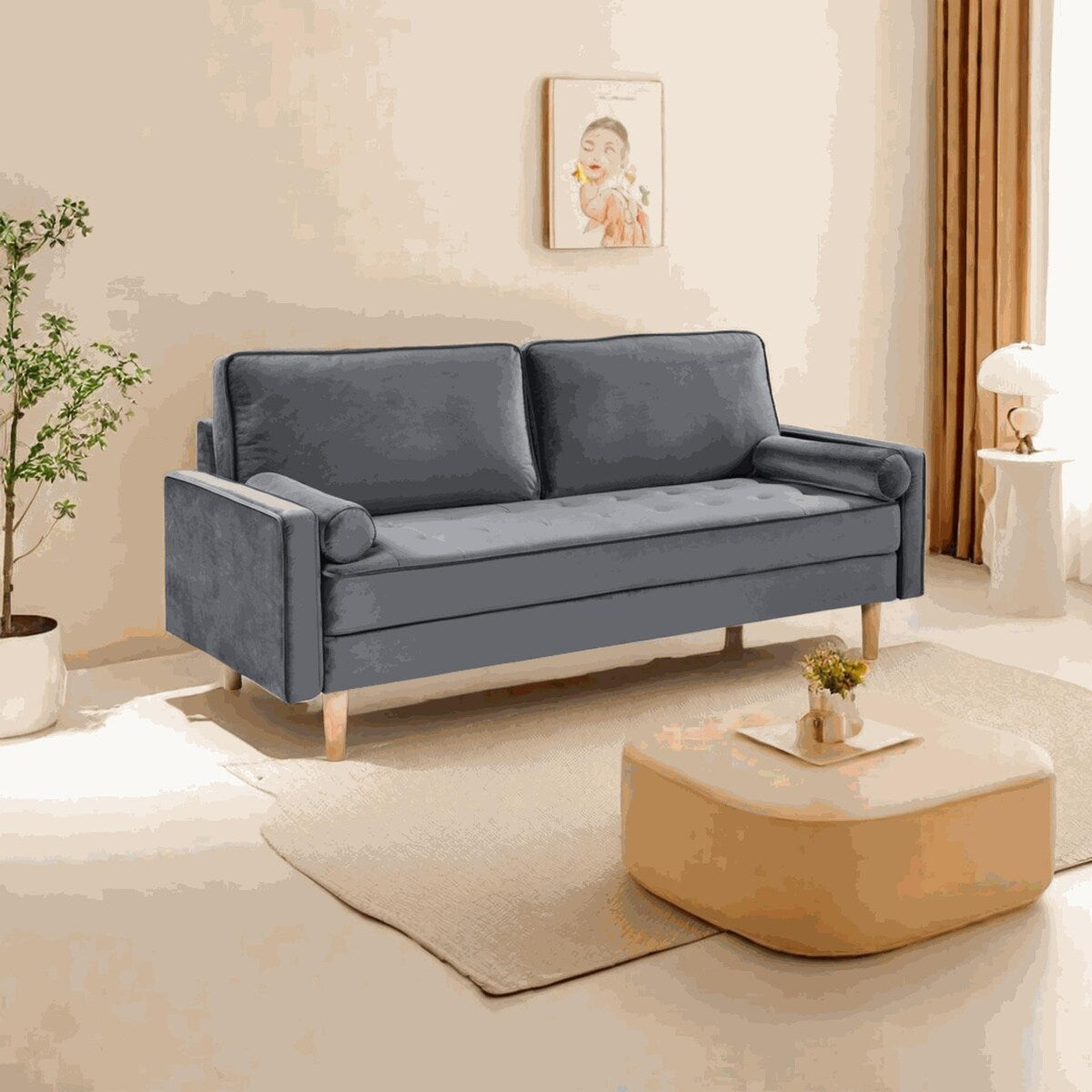 Canapé causeuse en velours Oaks Aura, choix multicolore, simple et compact, style rétro américain à rangées droites