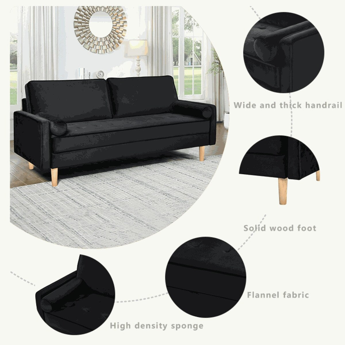 Canapé causeuse en velours Oaks Aura, choix multicolore, simple et compact, style rétro américain à rangées droites