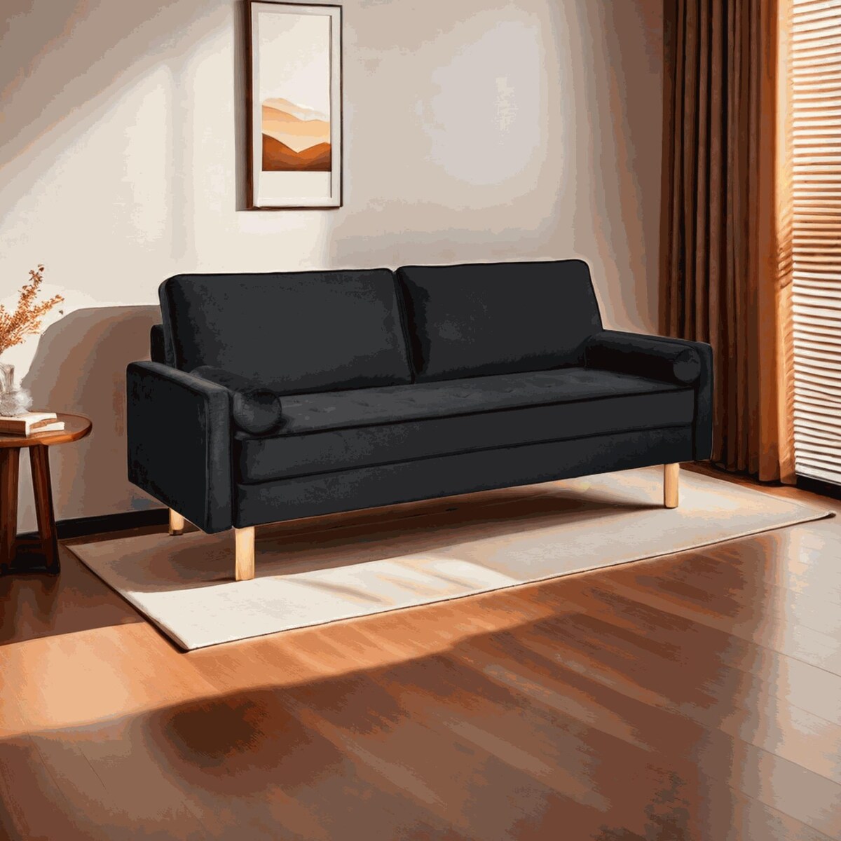 Canapé causeuse en velours Oaks Aura, choix multicolore, simple et compact, style rétro américain à rangées droites