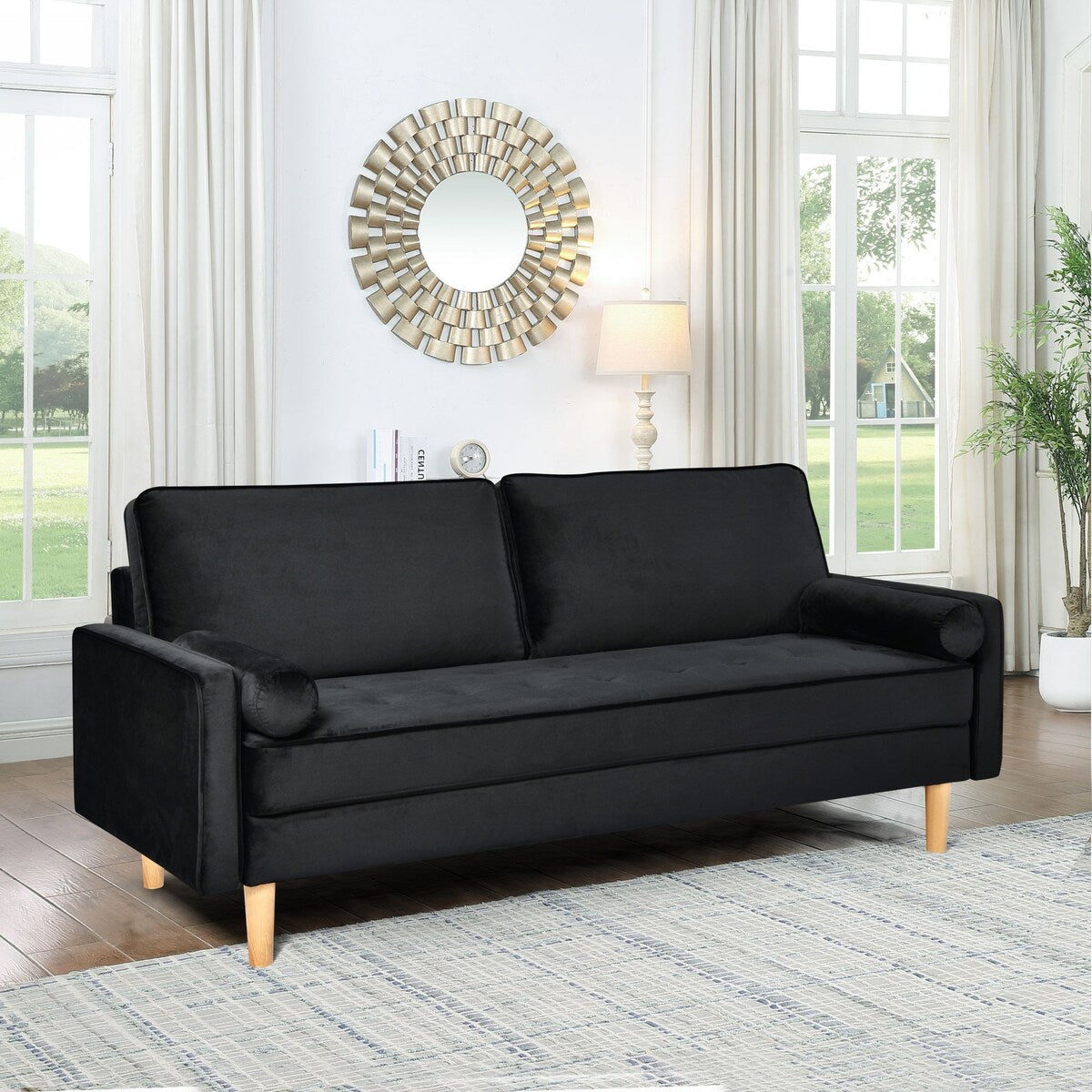 Canapé causeuse en velours Oaks Aura, choix multicolore, simple et compact, style rétro américain à rangées droites