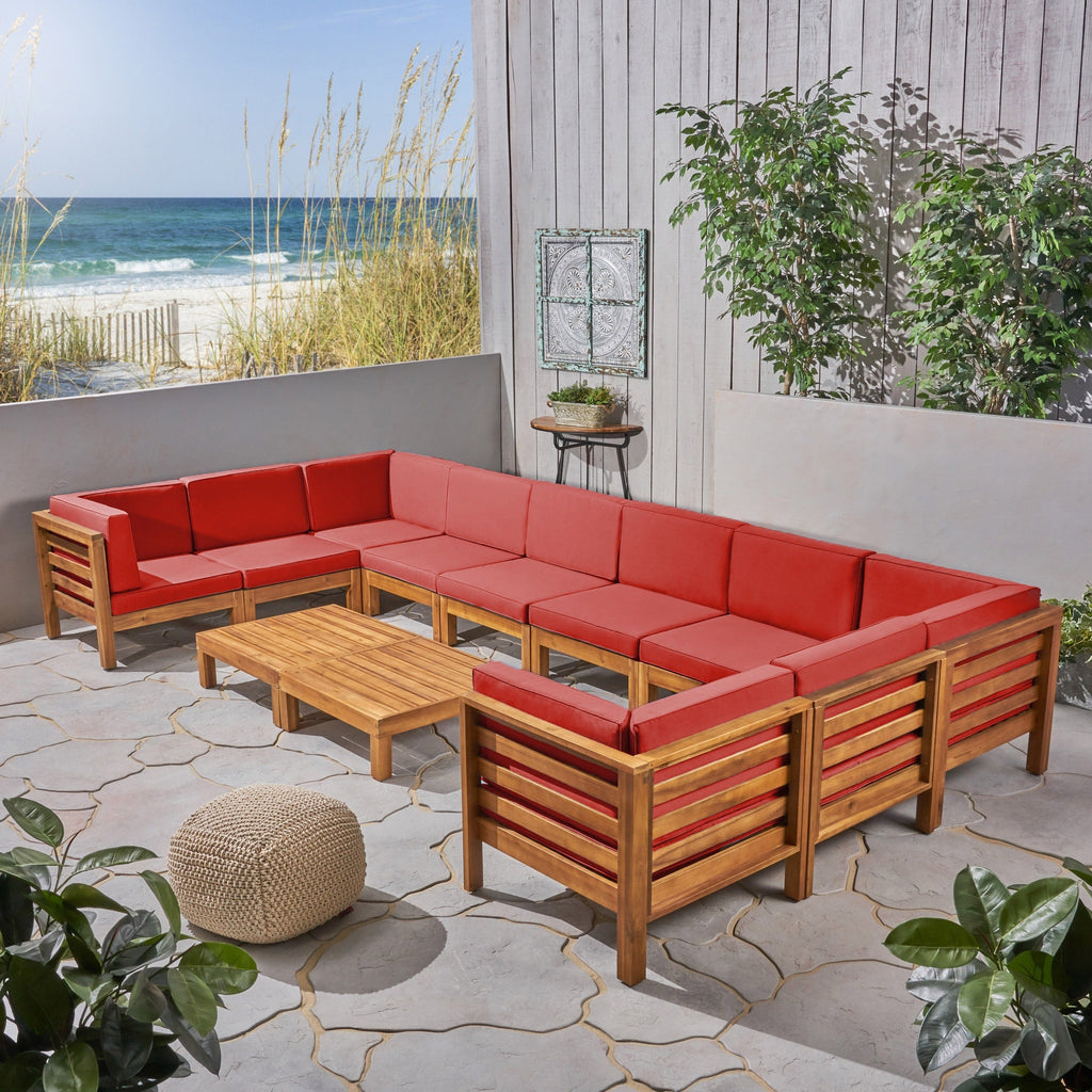 Ensemble de canapés d'extérieur Oana 12 pièces en bois d'acacia en forme de U par Christopher Knight Home