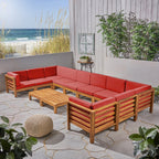 Ensemble de canapés d'extérieur Oana 12 pièces en bois d'acacia en forme de U par Christopher Knight Home
