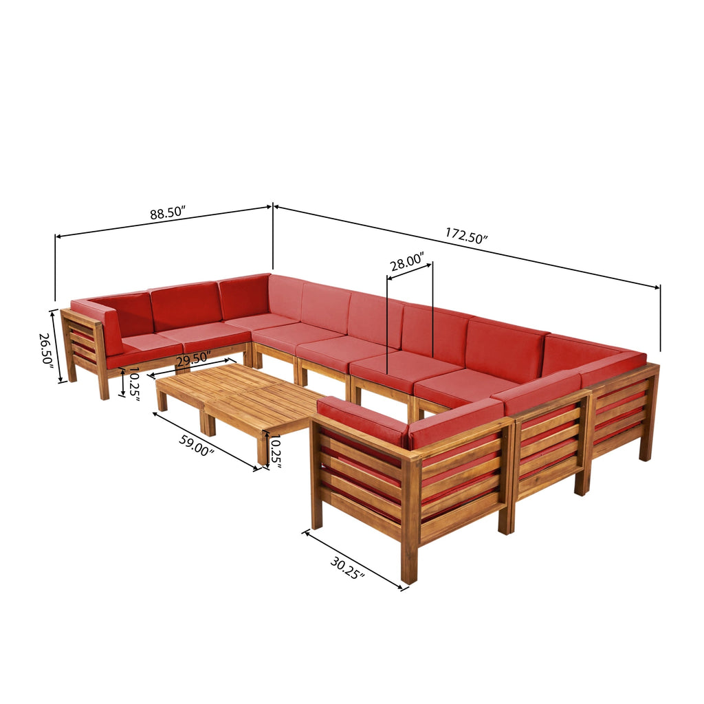 Ensemble de canapés d'extérieur Oana 12 pièces en bois d'acacia en forme de U par Christopher Knight Home