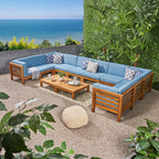 Ensemble de canapés d'extérieur Oana 12 pièces en bois d'acacia en forme de U par Christopher Knight Home
