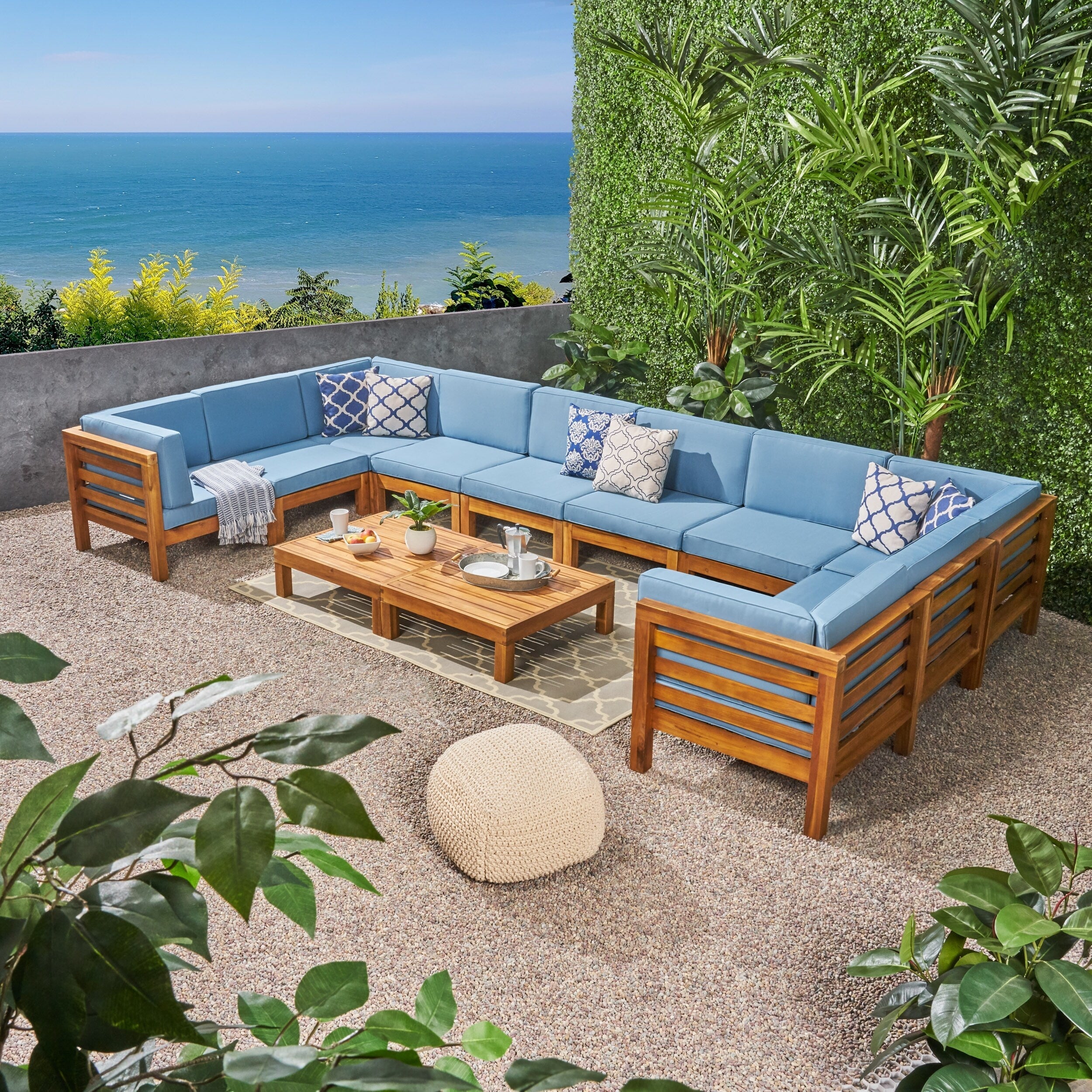 Ensemble de canapés d'extérieur Oana 12 pièces en bois d'acacia en forme de U par Christopher Knight Home