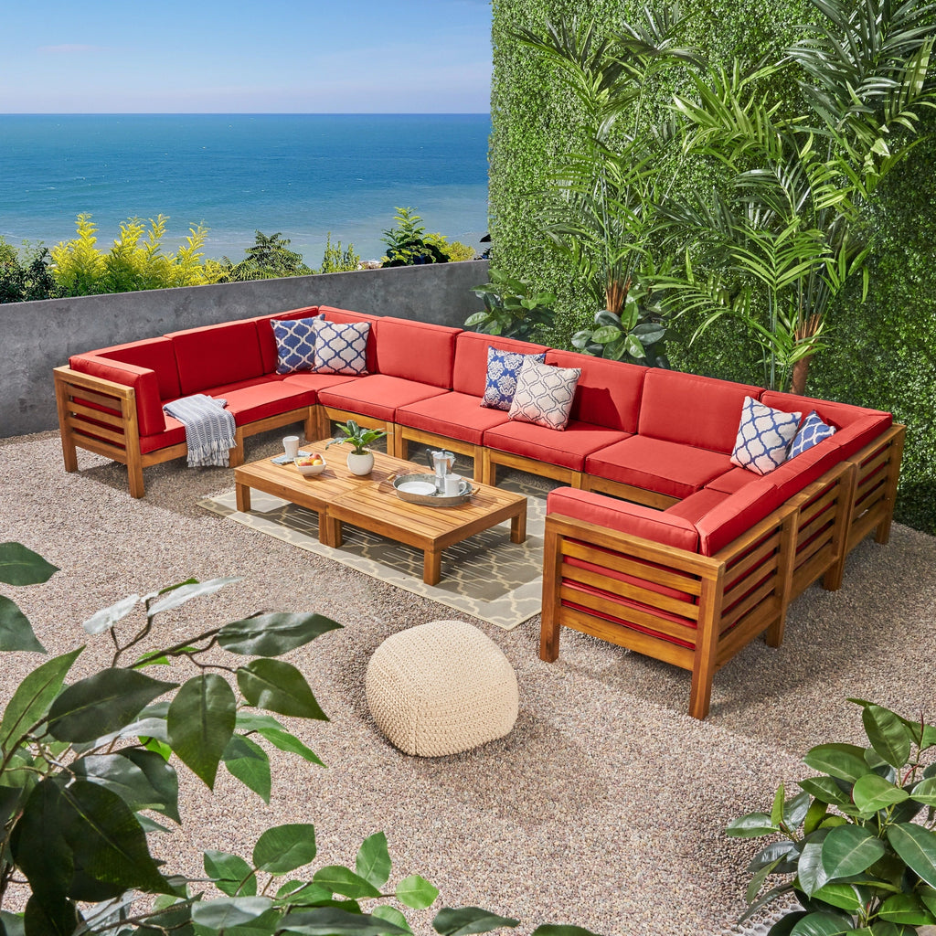 Ensemble de canapés d'extérieur Oana 12 pièces en bois d'acacia en forme de U par Christopher Knight Home