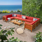 Ensemble de canapés d'extérieur Oana 12 pièces en bois d'acacia en forme de U par Christopher Knight Home