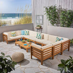 Ensemble de canapés d'extérieur Oana 12 pièces en bois d'acacia en forme de U par Christopher Knight Home