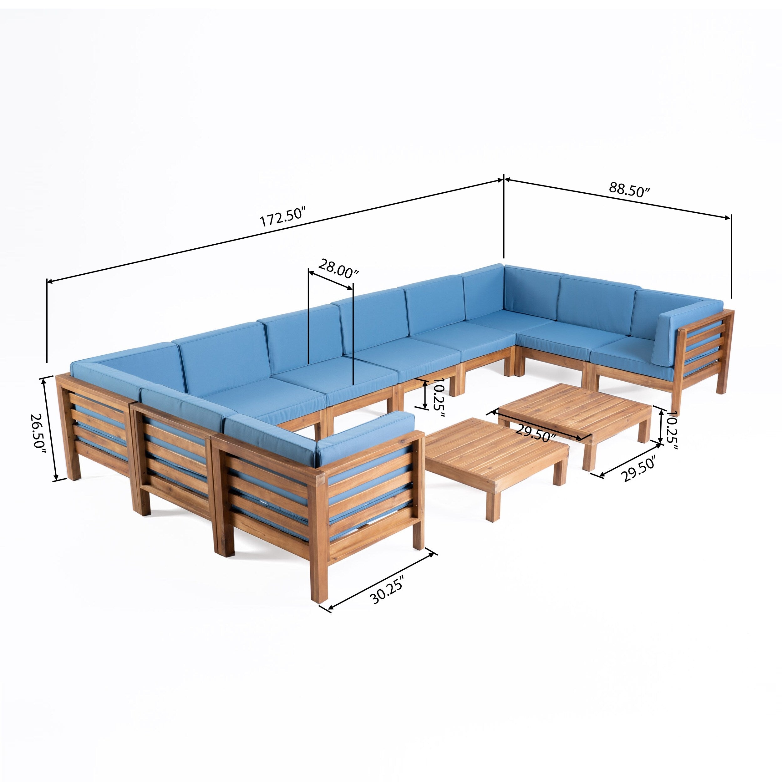 Ensemble de canapés d'extérieur Oana 12 pièces en bois d'acacia en forme de U par Christopher Knight Home