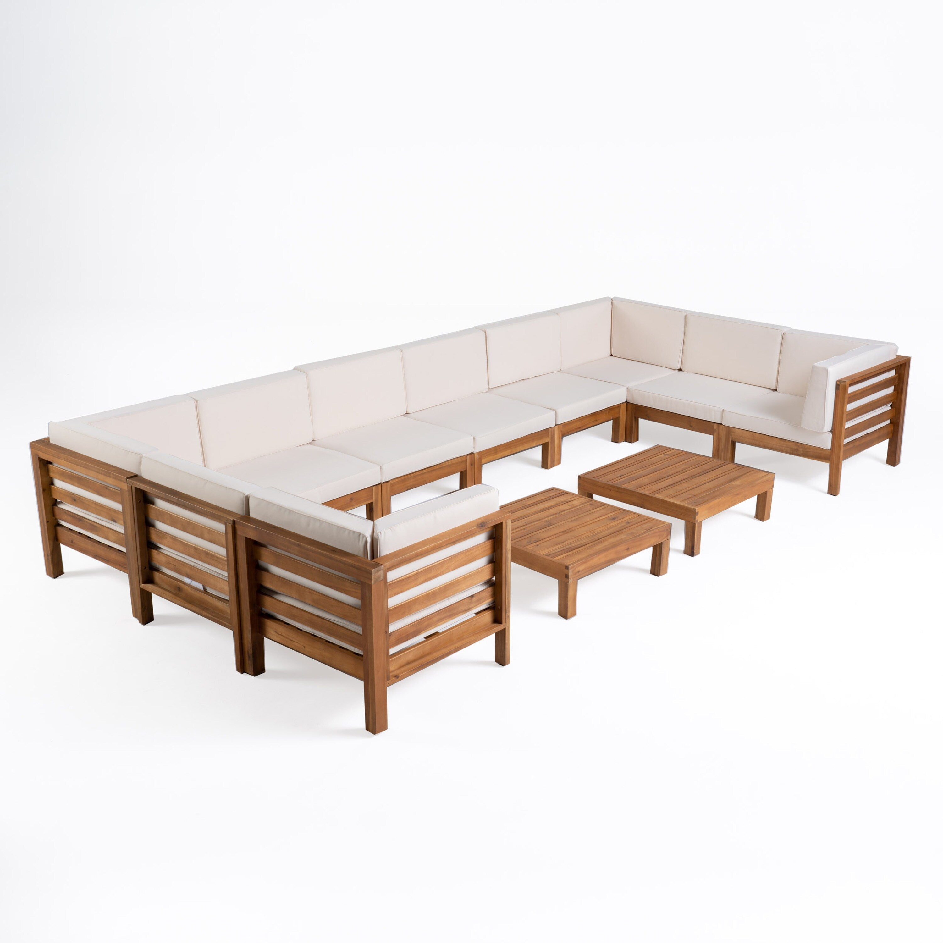 Ensemble de canapés d'extérieur Oana 12 pièces en bois d'acacia en forme de U par Christopher Knight Home
