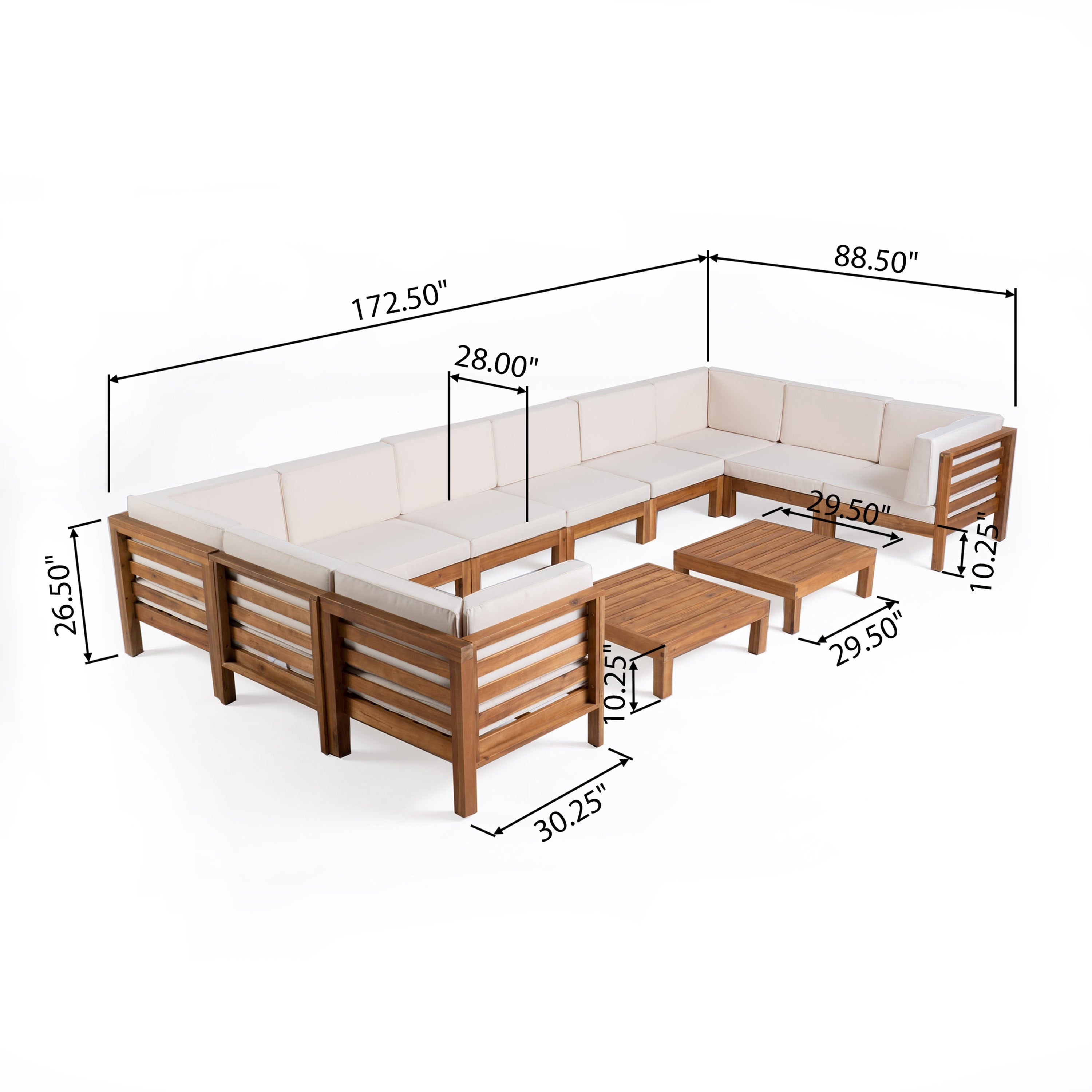 Ensemble de canapés d'extérieur Oana 12 pièces en bois d'acacia en forme de U par Christopher Knight Home