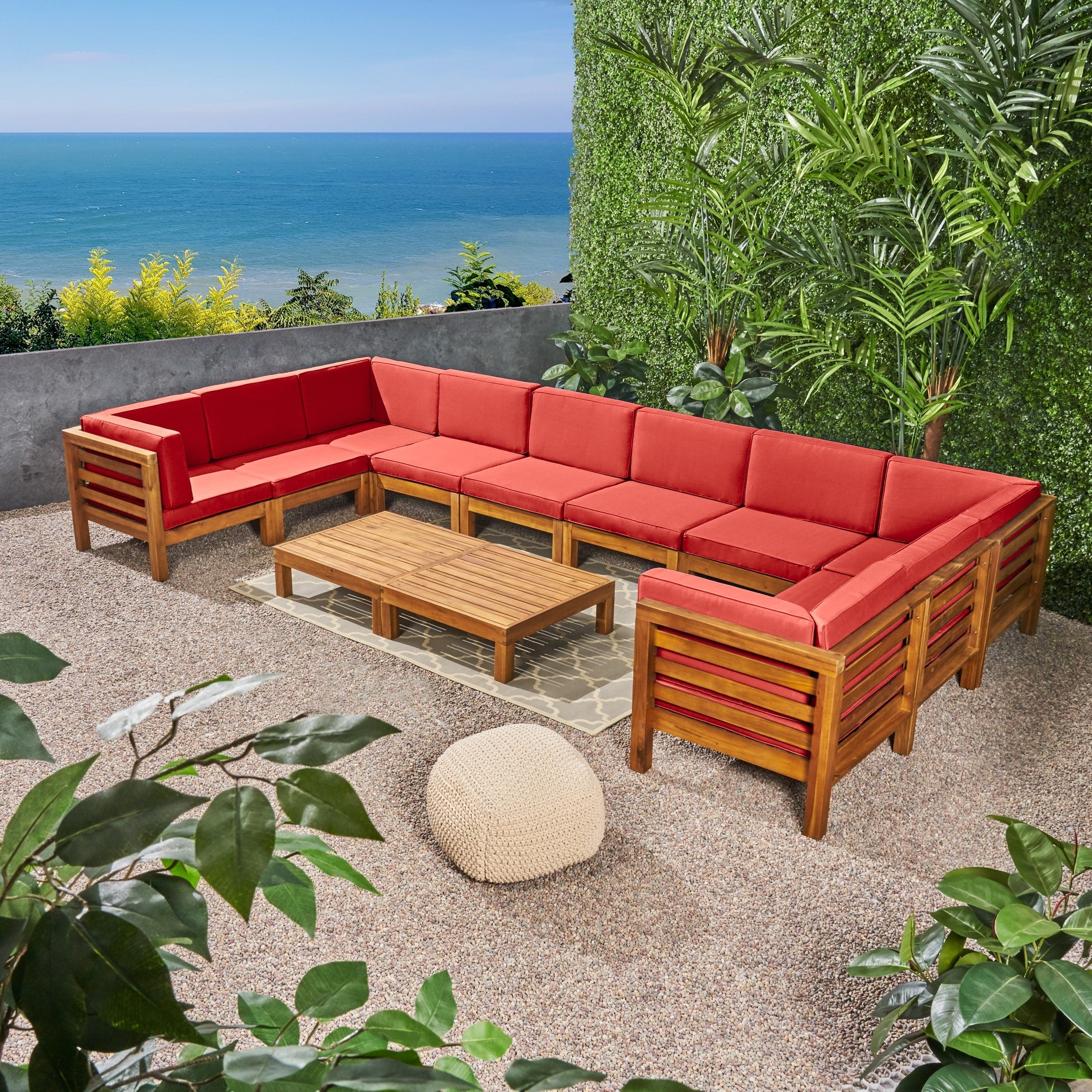 Ensemble de canapés d'extérieur Oana 12 pièces en bois d'acacia en forme de U par Christopher Knight Home