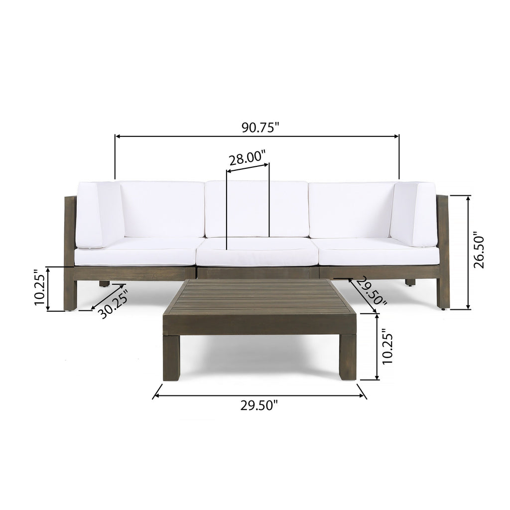 Ensemble de canapés d'extérieur 3 places en bois d'acacia Oana avec table basse par Christopher Knight Home