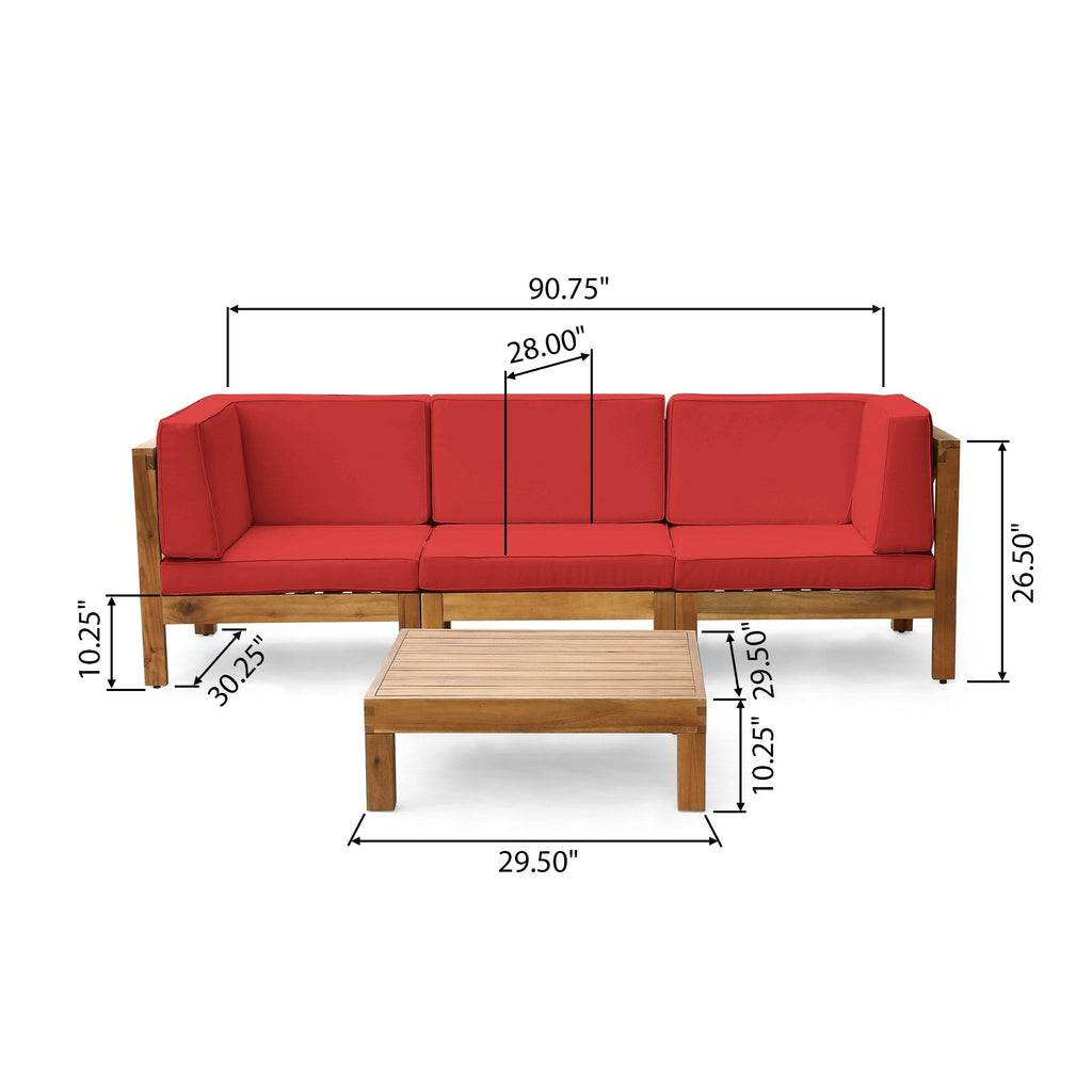 Ensemble de canapés d'extérieur 3 places en bois d'acacia Oana avec table basse par Christopher Knight Home