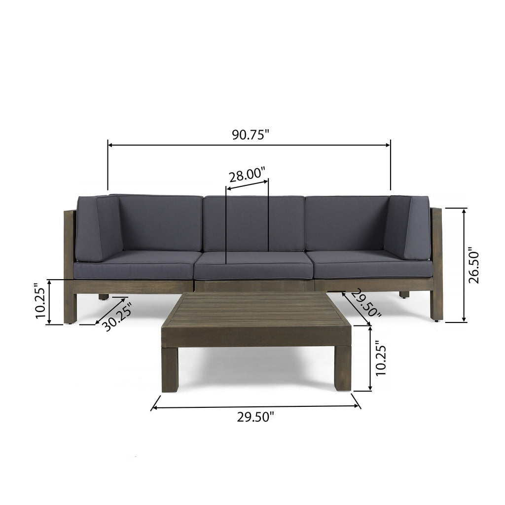 Ensemble de canapés d'extérieur 3 places en bois d'acacia Oana avec table basse par Christopher Knight Home