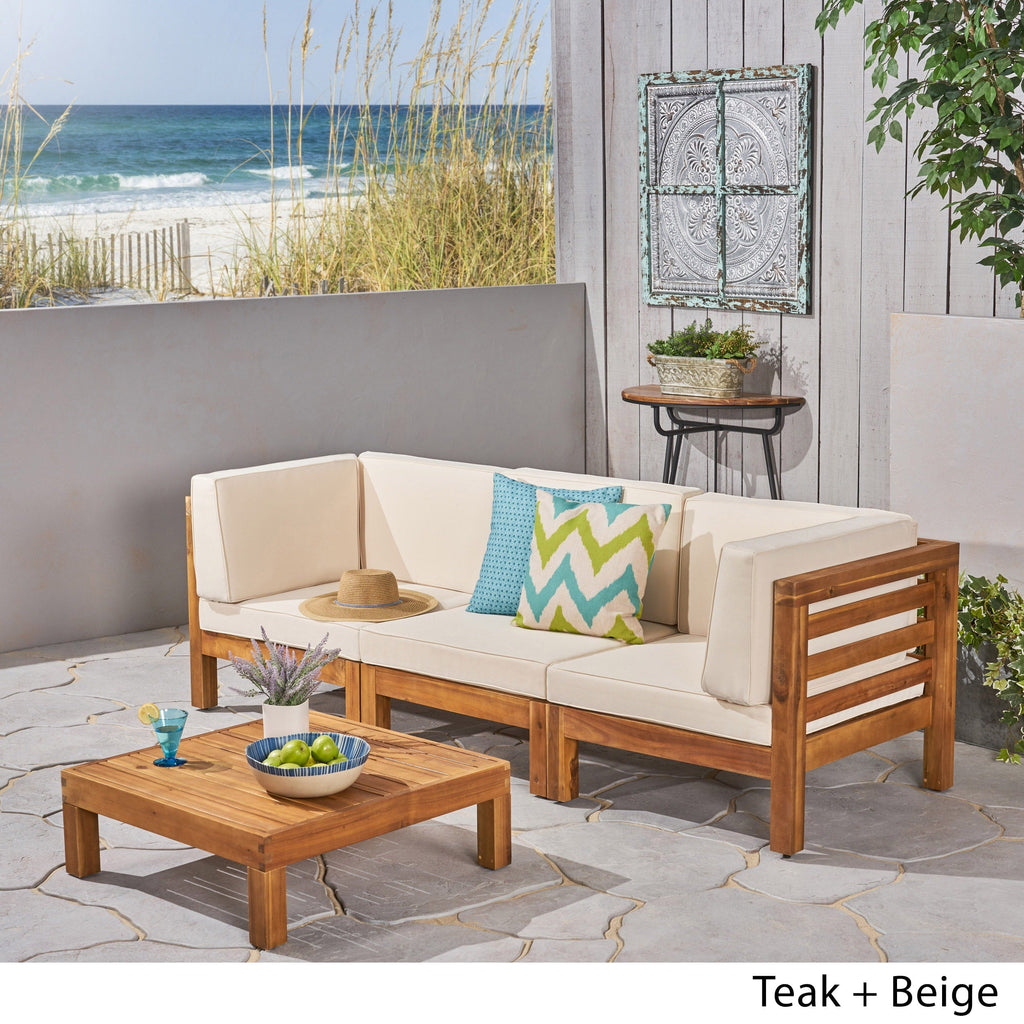 Ensemble de canapés d'extérieur 3 places en bois d'acacia Oana avec table basse par Christopher Knight Home
