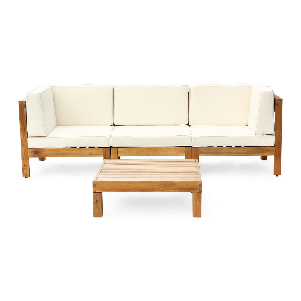 Ensemble de canapés d'extérieur 3 places en bois d'acacia Oana avec table basse par Christopher Knight Home