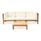 Ensemble de canapés d'extérieur 3 places en bois d'acacia Oana avec table basse par Christopher Knight Home