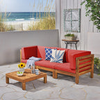 Ensemble de canapés d'extérieur 3 places en bois d'acacia Oana avec table basse par Christopher Knight Home