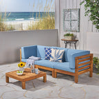 Ensemble de canapés d'extérieur 3 places en bois d'acacia Oana avec table basse par Christopher Knight Home