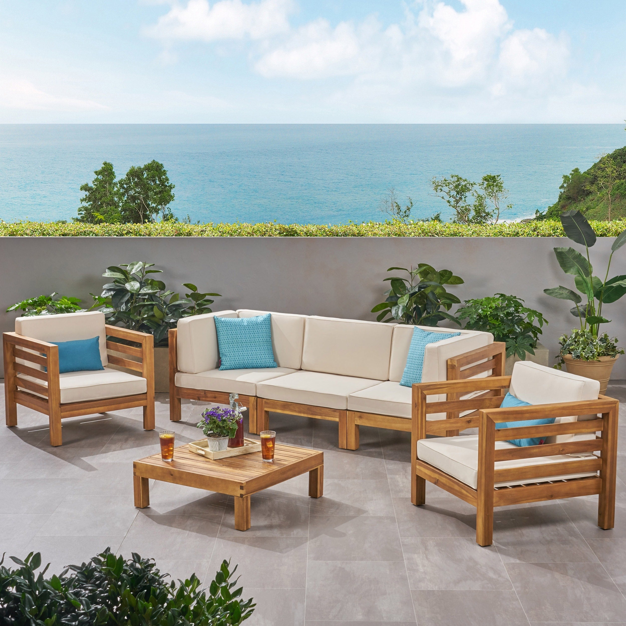 Ensemble de salon de jardin Oana 5 places en acacia et fauteuil club par Christopher Knight Home