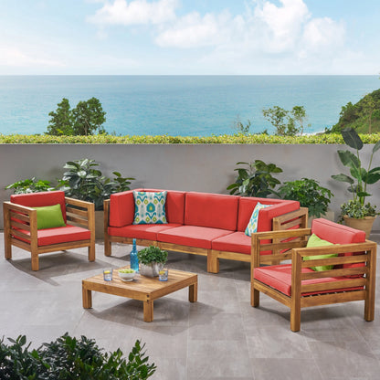 Ensemble de salon de jardin Oana 5 places en acacia et fauteuil club par Christopher Knight Home