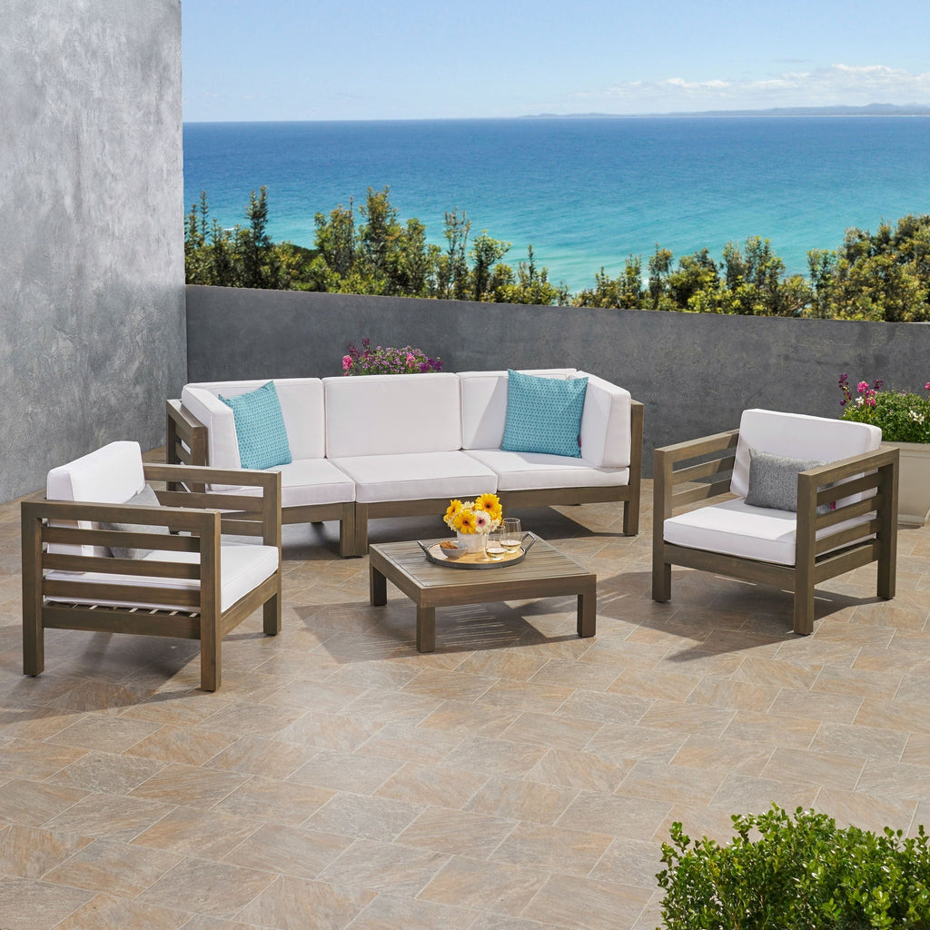 Ensemble de salon de jardin Oana 5 places en acacia et fauteuil club par Christopher Knight Home