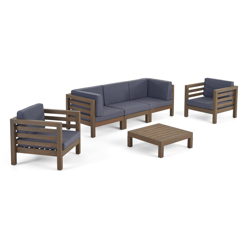 Ensemble de salon de jardin Oana 5 places en acacia et fauteuil club par Christopher Knight Home