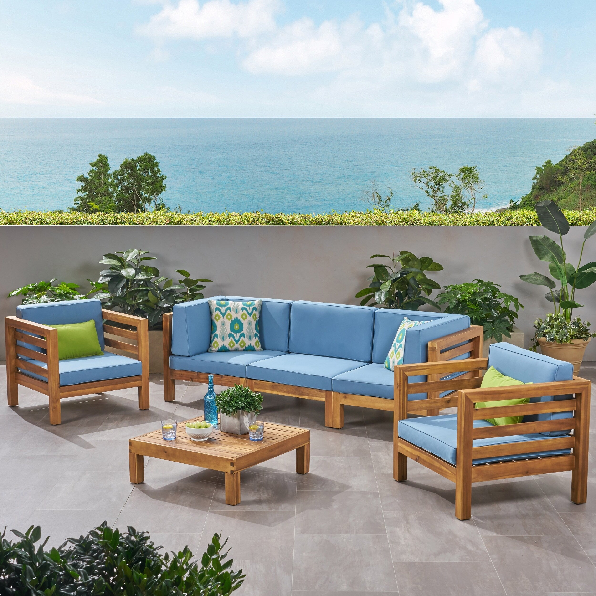 Ensemble de salon de jardin Oana 5 places en acacia et fauteuil club par Christopher Knight Home