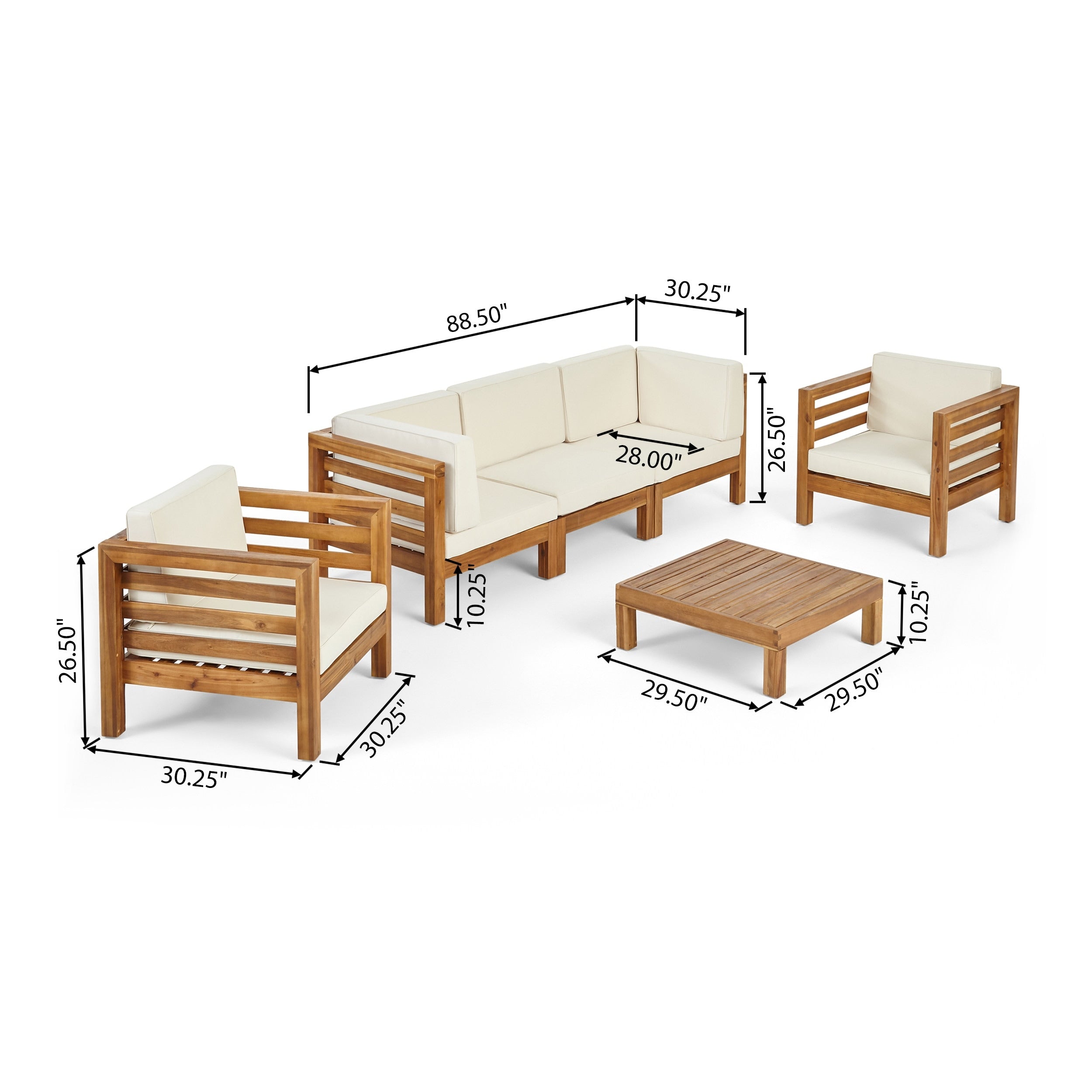 Ensemble de salon de jardin Oana 5 places en acacia et fauteuil club par Christopher Knight Home