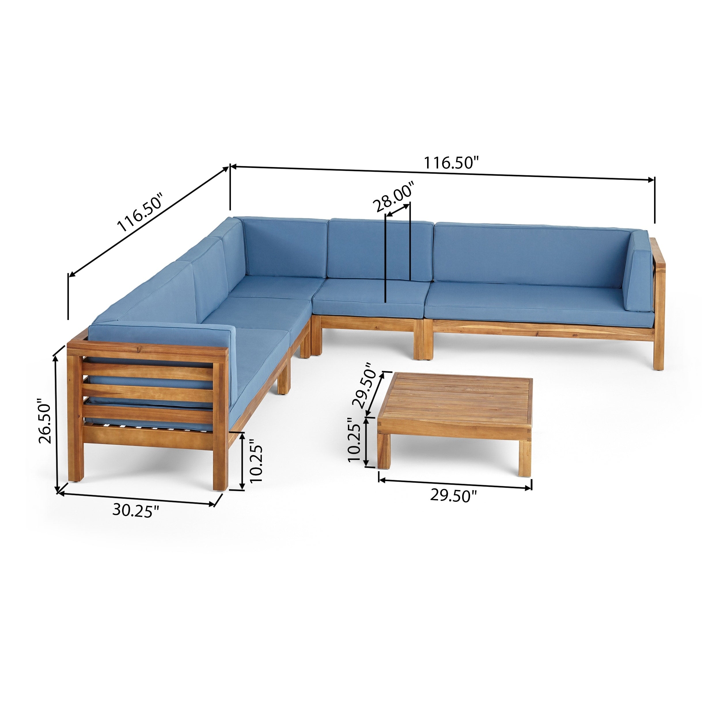 Ensemble de canapés d'extérieur Oana 7 places en bois d'acacia par Christopher Knight Home
