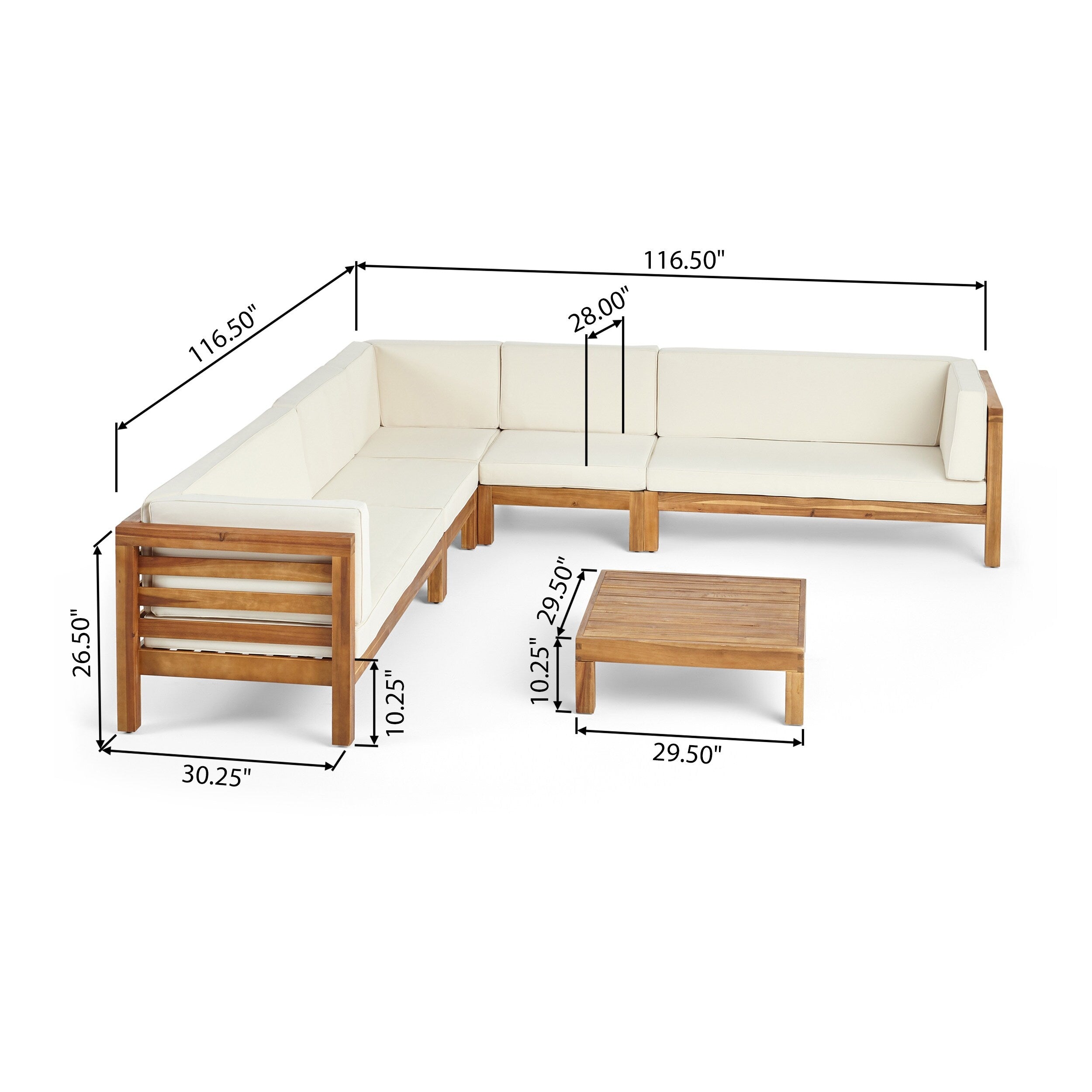Ensemble de canapés d'extérieur Oana 7 places en bois d'acacia par Christopher Knight Home